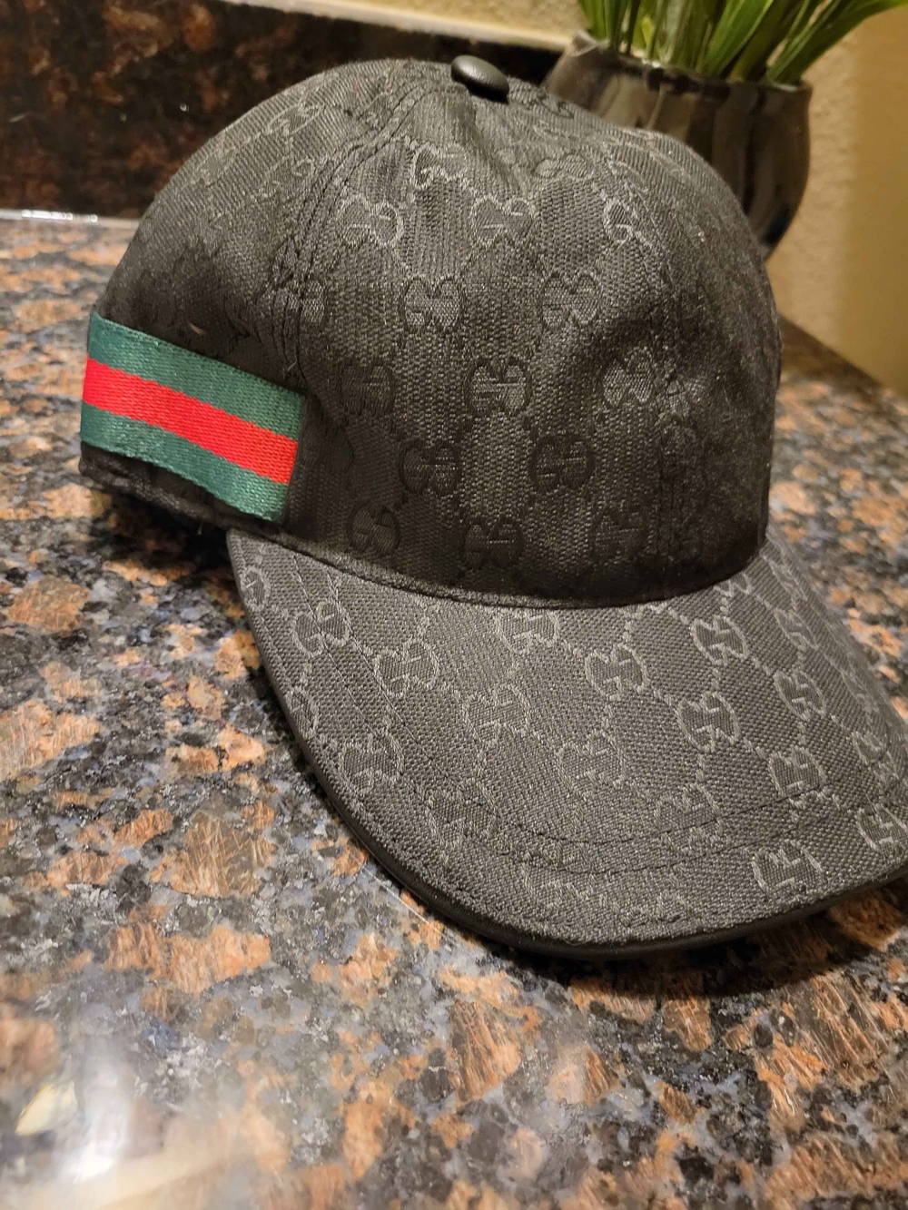 Gucci Black Monogram Baseball Cap with Web Stripe - Picture 2 of 7